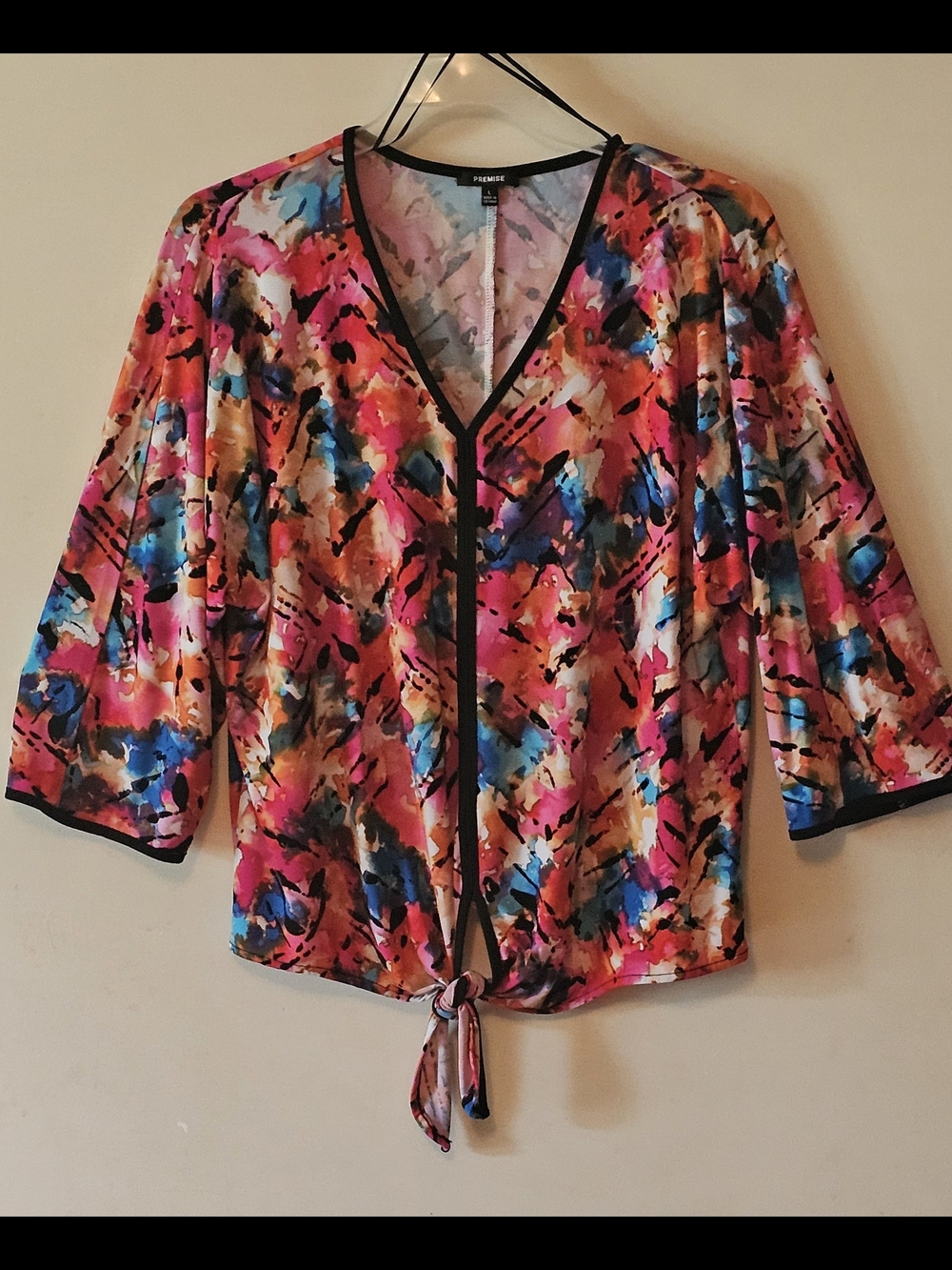 Premise Multicolor Tie-Front V-Neck Blouse Sz L